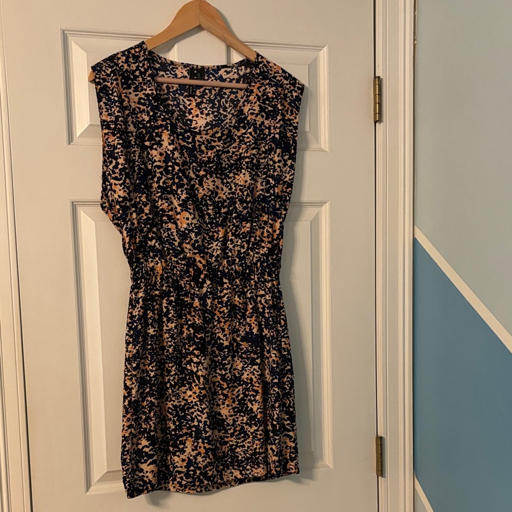 Mango Black and Cream Patterned Mini Dress